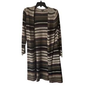 Hannah Cardigan Sweater Y2k Small‎ Striped Open Front Long Knit Layering Earth